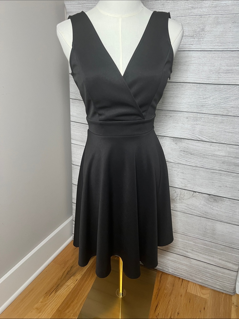 Soprano Black Fit & Flare Dress Open Back Bow Tie Deep V Neck